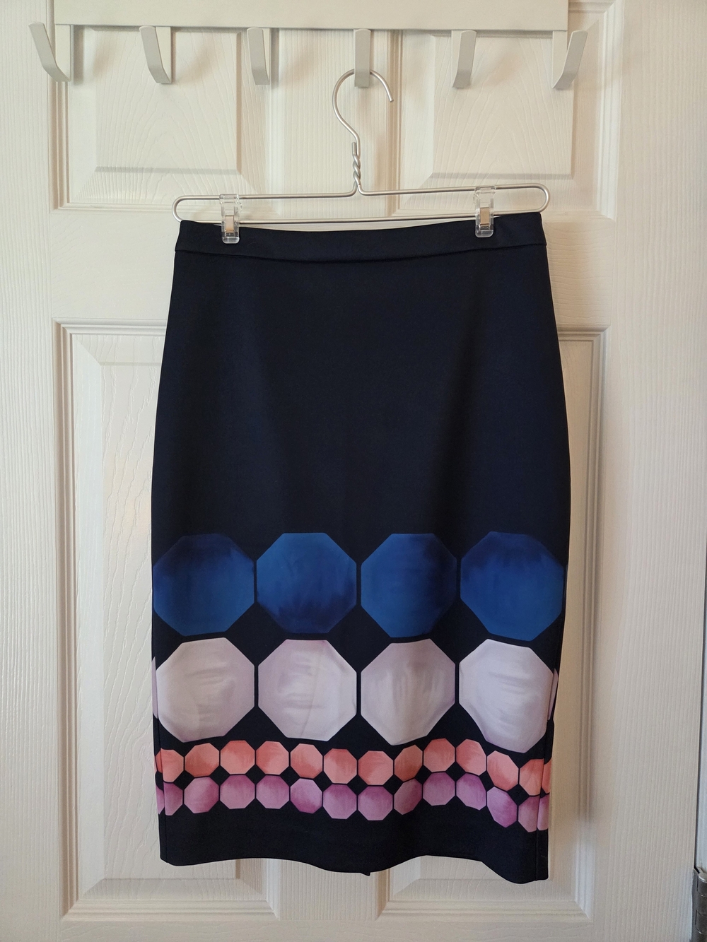 Ted Baker Navy Pencil Skirt with Blue and Pink Geometric Hem